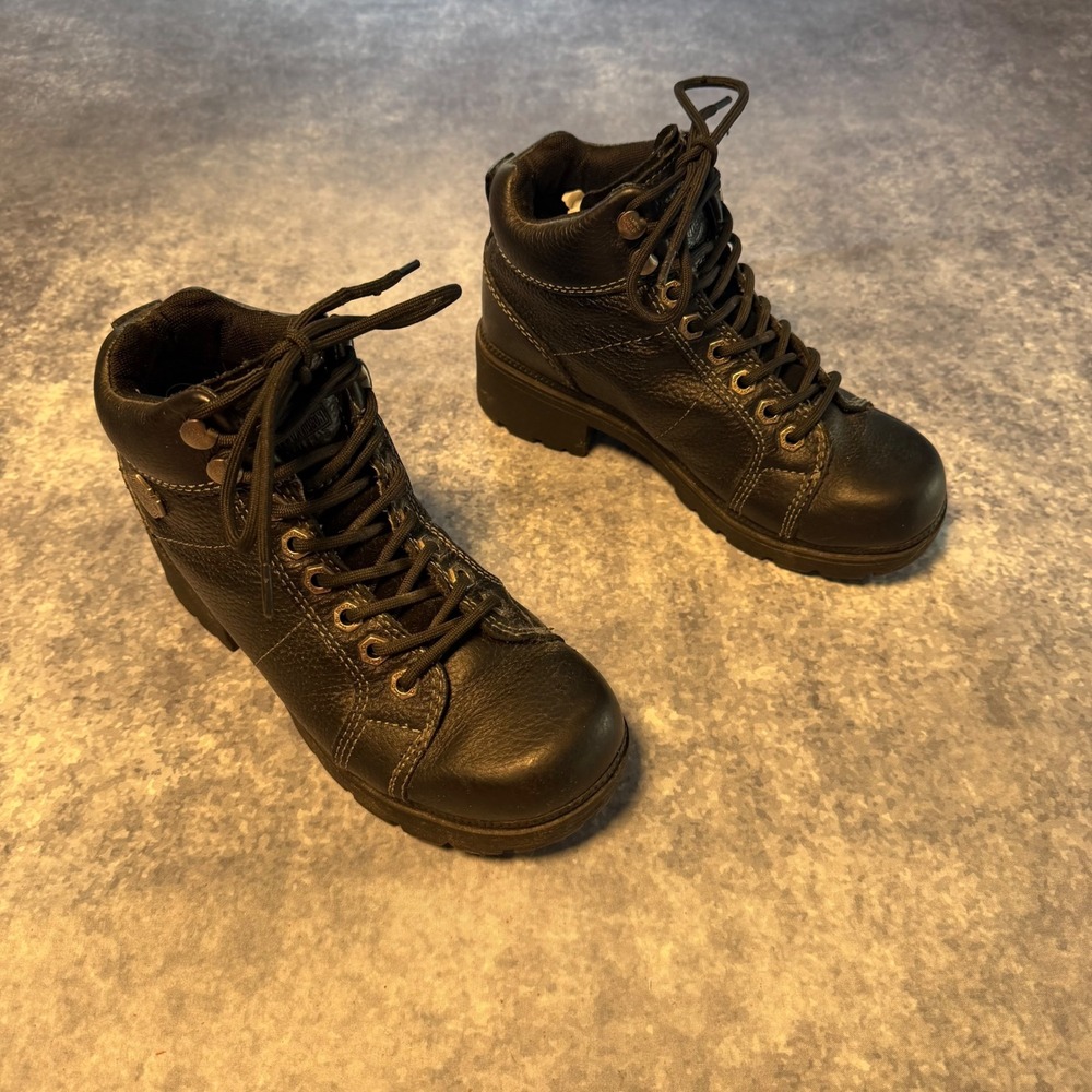 HARLEY DAVIDSON Tyler Boots Black Leather Lace Up Biker Moto Womens 6M D84280